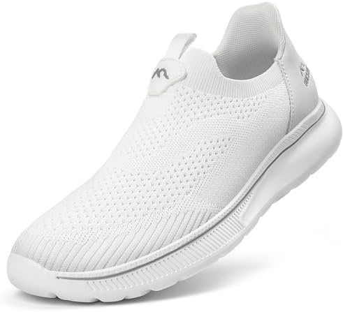 ODCKOI Sneaker herr utan skosnören slip-on skor mesh andas lätta löparskor sportskor bekväma sneakers lätta utomhus joggingskor, Hands free helvit, 45 EU