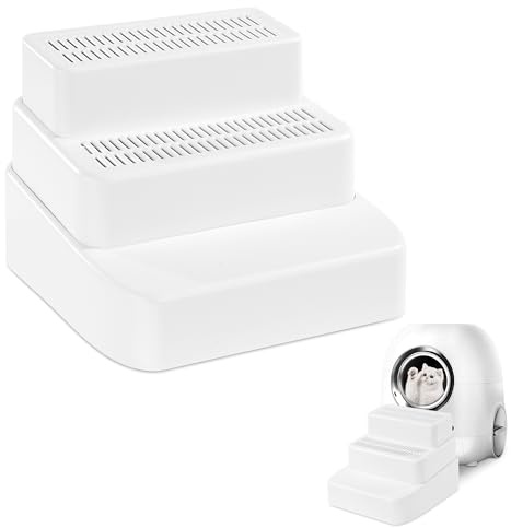 BALAPET Adjustable 3 Steps Litter Box Ramp with Filter Function, Detachable Litter Trapper, Easy Clean Cat Litter Stair for Small & Elderly Cats(White)