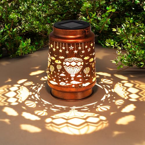 Christmas Birthday Gifts for Women Mum Grandma, Hot Air Balloon Solar Lanterns, Outdoor Hanging Metal LED Lights, Waterproof Garden Decor for Yard Patio Lawn Backyard Landscape