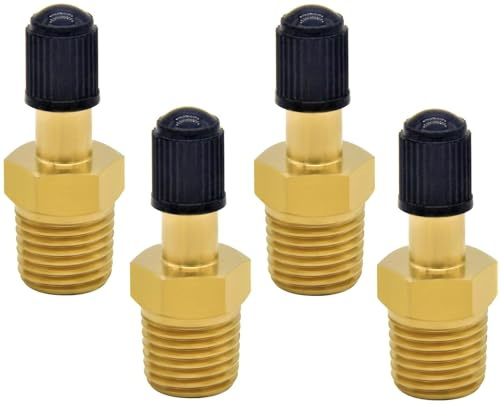 YSIL 1/4 NPT Male Tank Valve Brass Inflation Schrader Valve with Standard Valve Core with Sealing Caps Using with Air Compressor 4PCS