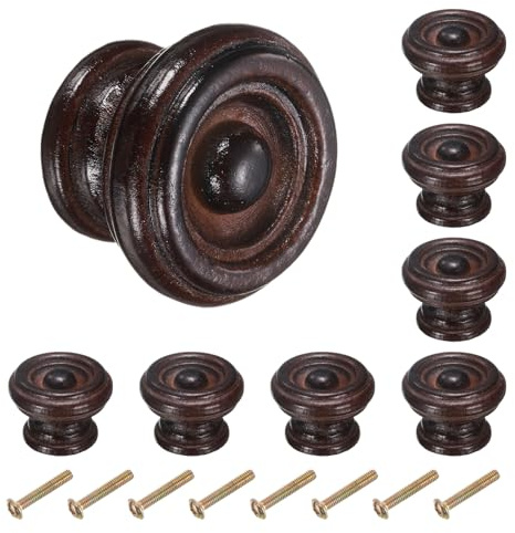 QUARKZMAN 8 Stück runde Holzknöpfe, 37mm/1,5 Pilzform Küchenschrankknöpfe Einzel Loch Schubladenzuggriff Möbelgriffe Dekorative Möbel für Schublade Kommode Kleiderschrank, Dunkelbraun