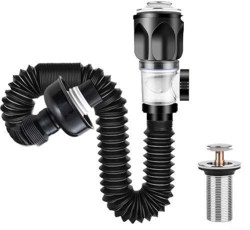 Sumsoctober Siphon lavabo,Raccord de vidange de lavabo,Robinet de vidange de type presse,Tuyau de vidange flexible,Raccord de vidange de type poussoir