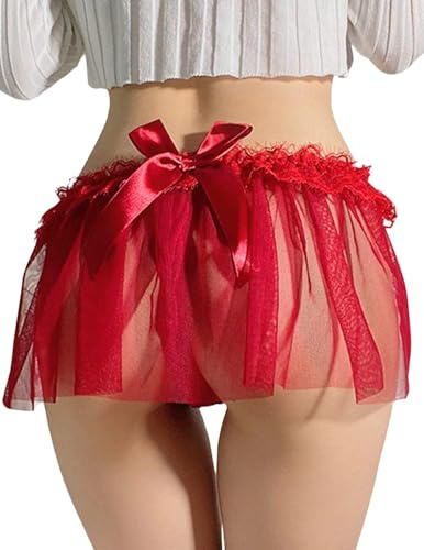 NewBull Slip perizoma da donna sexy in pizzo scollato con stringa in tulle trasparente a vita bassa con fiocco, biancheria intima babydoll, perizoma hipster, mutandine a perizoma per donna