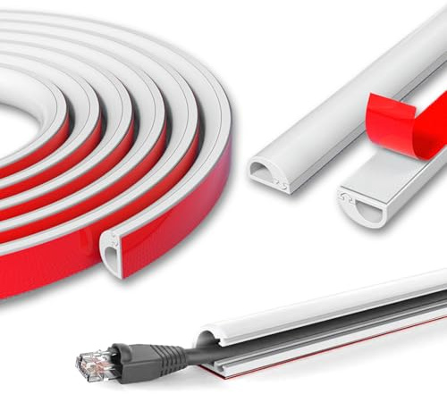 Zephyra Kabelkanal Weiß Selbstklebend, 3 Meter Flexibler Kabelkanal Halbrund für Wand, TV, Decke, Boden, Fußleisten – Kabelschacht, Kabelabdeckung für 1 Kabel