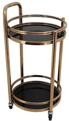 Aufbewahrungswagen Luxuriöser runder Kaffee-Barwagen aus Metall, 2 Etagen, Mini-Rollwagen, abgestuftes Tablett, Kaffeebar, Heimküche, Servierwagen for Zuhause, Esszimmer, Party (Gold + Schwarz) Aufbew
