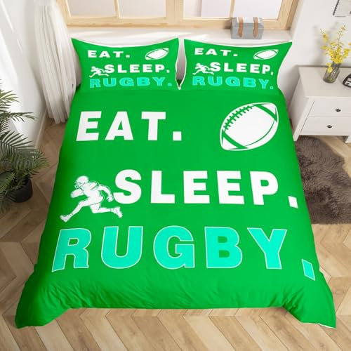 Loussiesd Juego de ropa de cama con diseño de fútbol americano, juego de funda de edredón con diseño de fútbol americano, 3 piezas, sin edredón