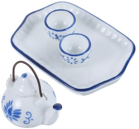 Kisangel Mini Juego De Té para Casa De Muñecas Juego De Tetera De Cerámica para Jugueteros De Cocina Escenario De Simulación De Taza y Tetera Accesorios De Porcelana para Minicasas