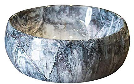 SnamicE Marmor-Waschbecken für Badezimmer, ovale Kanuform, Naturstein, handgeschnitztes Keramik-Waschbecken – rundes Kunstbecken für den Haushalt, kleines Geschenk,