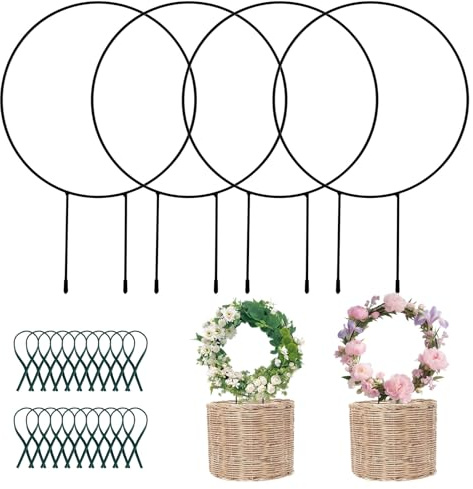 4 Pack Indoor OutdoorPlant Trellis, 16 Inch Plant Support Stake with 20 Reusable Ties for Climbing Plants - Ideal for Hoya, Pothos, Monstera & Philodendron