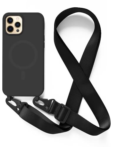 2NSPDRGNI Handykette Schutzhülle kompatibel mit iPhone 12 Pro Max Handyhülle mit Band,Kabellosem Laden Hülle Halsband Lanyard Silikonhülle,Schwarz