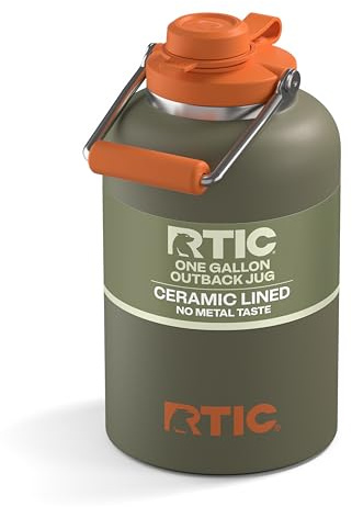 RTIC 1 Gallon Outback Jug, Stainless Steel, Ceramic Lined Insulated Water Bottle with Lid and Handle, BPA-Free, Double Wall Vacuum Insulation, Trailblazer