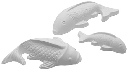PP Pink Peachy Gartenfiguren Set Fisch Koi Steinfigur Steinguss Beton Karpfen Soragoi Weiss