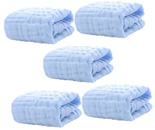 minkissy 5 Stück-pack Musselin Spucktücher für Babys aus Atmungsaktiver Baumwolle Saugfähig und Schnell Trocknend für Shower und Tägliche Pflege