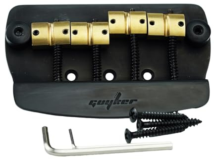 Guyker Bass Bridge, 4 String Fixed Bass Bridge with Solid Brass Saddle & Iron Plate Replacement Part (GB1023, Black)