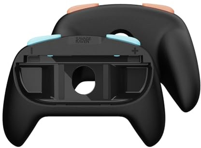 SAVAGE RAVEN by Skull & Co. MiniGrip Hand Grip for Nintendo Switch 2 Joy-Con Controller, Grip Handle Case Accessories Compatible with Switch 2 Jon Con, 1 Pair, Neon Blue & Red