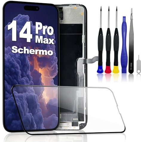 PartageFix Écran pour iPhone 14 Pro Max – Kit de Remplacement d'Écran LCD 6,7 FHD + Digitizer Tactile + Cadre – Compatible Modèles A2651/A2893/A2896/A2895/A2894(True Tone Programmable)