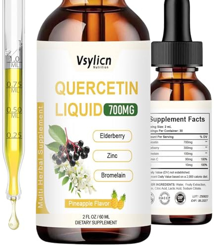 Quercetin & Bromelain Supplement - 700mg Quercetin High Absorption Liquid Drops - w/Elderberry, Zinc & Vitamin C - Anti-inflammatory, Antioxidant and Immune System - 2 fl oz (60 mL)