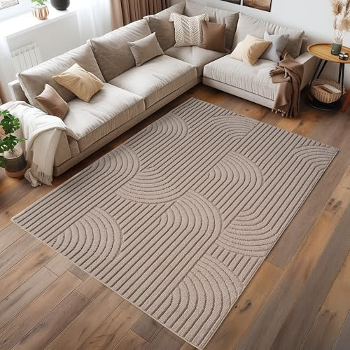HomebyHome Teppich Läufer 60x110 cm Beige Boho Design Bouclé Schlingenflor Skandi Stil Superweich Robust Pflegeleicht Moderner Flurteppich für Eingangsbereich Schlafzimmer Küche