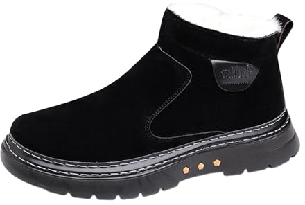 Generisch Black Winter Boots, Men's Hiking Boots, Slip-On Snow Boots, Fluffy Lace-Up Shoes, Warm Lined, Comfortable Slip-On Boots, Walking Shoes, Thick Sole, Non-Slip Trekking Boots, black, 9 UK