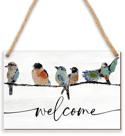 8''x12'' Spring Welcome Wooden Hanging Sign - Watercolor Birds Farmhouse Front Door Wooden Plaque - Spring Wall Art Decoration for Home Office Outdoor Indoor - Rustic Favors For Women Men Friends Family -A01