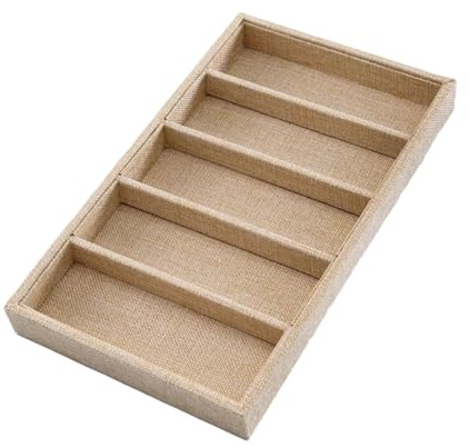 Gcljlmy Vassoio, contenitore per occhiali da sole, organizer per gioielli, contenitore per occhiali, Cachi 5 reticoli lino, M