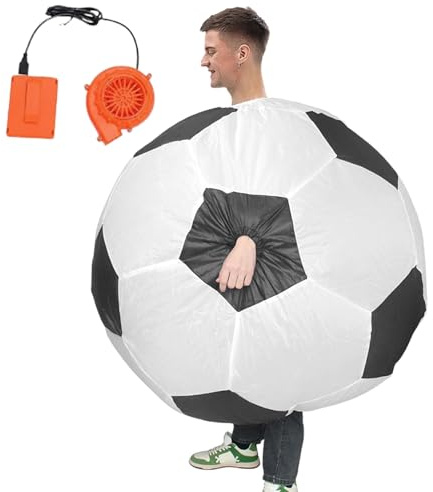 Kul med uppblåsbara kostymer – Fotbollsformad blåsdräkt, cosplay-outfit för vuxna, humoristisk festklänning, lätt och hållbar design | Praktisk uppblåsbar kostym, perfekt för födelsedag jul