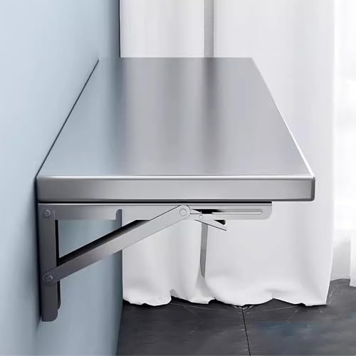 Tavolo pieghevole da parete in acciaio inox, salvaspazio, scrivania sospesa e ripiano portaoggetti, per cucina, balcone, garage, ripostiglio (120 x 40 cm)