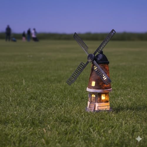 Bloomingtons Direct Solar Powered Windmill Decoration with LED Lights, Rotating Sails Light Up Windmill, Garden Decoration, Freestanding, Automatic ON/OFF Windmill Ornaments Yard, Lawn and Garden