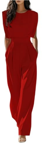 ZRYAZQ Jumpsuit Damen Elegant Business Tailliert Overall Damen Festlich Hochzeit Ärmellos Jumpsuits Lang Weites Bein Hosenanzug Hochzeitsgast Einteiler Romper Sommer Büro mit Tasche Playsuit Arbeit