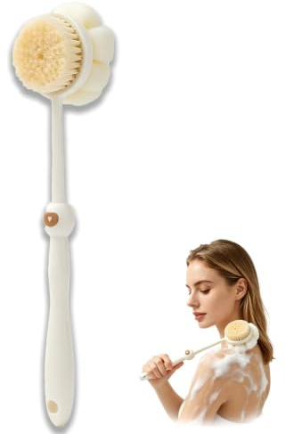 Back Brush Long Handle Sponge for Shower, Back Scrubber for Elderly White