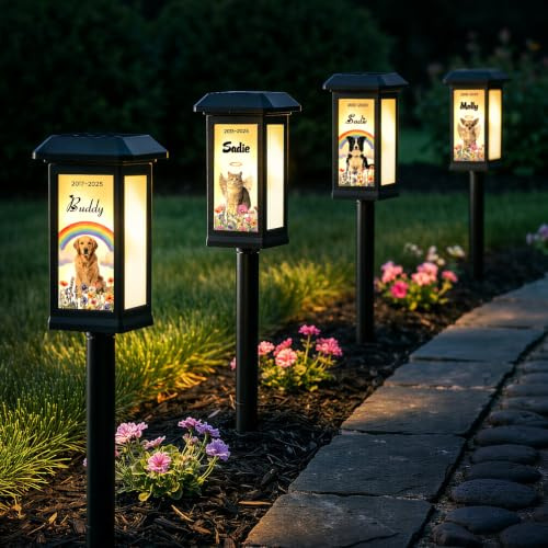 ELULAE Lampe Solaire Commémorative Animal Personnalisée, Piquet Lumière Photo Nom Date, Ange Chien Extérieur Jardin Balcon Cour Allée, Cadeau Sympathie Animal