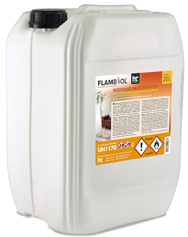 Höfer Chemie Bioethanol 96,6% Premium 3 x 20L - Ethanol für Tischkamin | Kamin & Gartendeko für Draußen - Rauch- und Rußfrei - Aus Mais & Zuckerrüben
