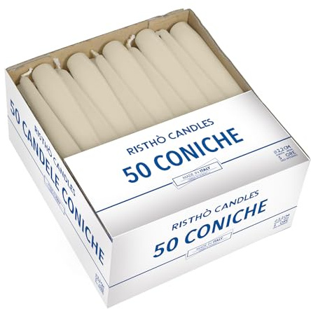 Cereria di Giorgio Risthò Velas cónicas para candelabro, Cera, Crema, 2,2 x 21 cm, 50 Unidades