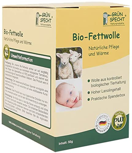 GRÜNSPECHT Bio-Fettwolle für empfindliche Babypopos und Brustwarzen, hohe Lanolinhalte-Schafwolle, lanolinbio, fettwollebaby