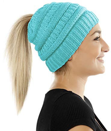Balinco Damen & Mädchen Strickmütze mit Zopfloch für Ihren Pferdeschwanz - gestrickte Wintermütze (5a)