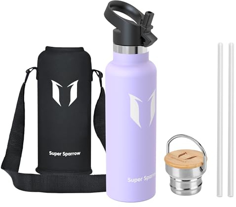 Super Sparrow Gourde Isotherme - Bouteille Isotherme - 620ml - Gourdes Inox Bouche Standard - Gourde Enfant sans BPA, pour Sport, Gym, Voyage - Avec 2 Bouchons