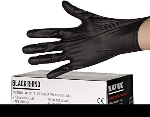 Rhino Heavy Duty Nitrile Powder Free Gloves XL Black Pk100