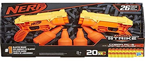 Nerf Alpha Strike Set, 26-teiliges Cobra RC-6 Dual Targeting Set, enthält 2 Spielzeug-Blaster, 4 Halbziele und 20 offizielle Nerf Elite-Dartpfeile, für Kinder, Teenager, Erwachsene