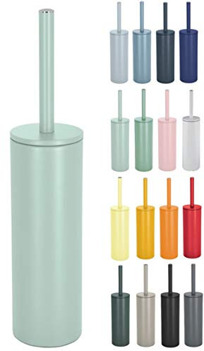 Scopino per WC Spirella con supporto in acciaio, Akira, testina intercambiabile e supporto in acciaio massiccio con contenitore igienico, scopino per WC incluso, verde ghiaccio opaco, 40 x 9,5 x 9,5cm