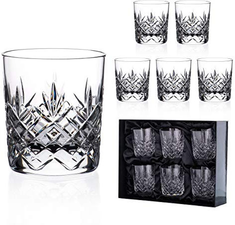 DIAMANTE Symphony Whisky Tumbler Glass 24% Lead Crystal with Traditional Design - Set of 6 in a Satin Lined Premium Gift Box