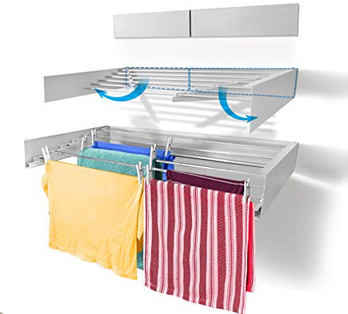 Step Up Laundry Drying Rack, Wall Mounted, Retractable Clothes Drying Rack, 25kg Capacity, 6 metres with Wall Template and Long Drill Bit - 100cm WHITE
