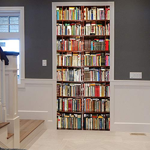 A.Monamour Türtapete Selbstklebend Türfolie Türposter 3D Bücherregal Voller Bücher Arbeitszimmer Szene Drucken Vinyl Folie Türdeko Tapete Wandbild Türaufkleber Türtattoo 90 x 200 cm