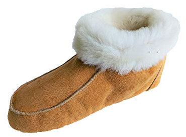 Naturasan Lammfell-Hüttenschuhe Hausschuhe/Mokassin mit Ledersohle/flauschig weich, gefüttert mit warmen Schaffell HS-01 (Cognac/Weiss, numeric_46)