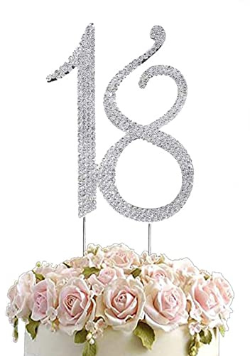 18 Zahl Kuchen Topper Strass, Geburtstag Kuchen Spitzenwerken Rhinstone Deko, für Jubiläum, Partydekoration, Geburtstagstortendekoration (Silber)