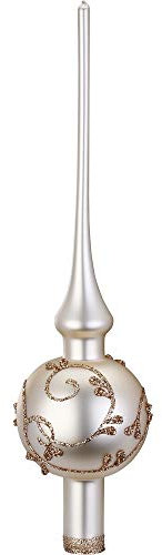 Christbaumspitze, Christbaumschmuck, Inge-Glas, deutsches Produkt, Spitze, 7 x 30 cm, Rokoko, Champagner matt