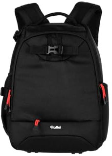 Rollei Fotoliner Ocean Mini: Kompakter Kamerarucksack in Schwarz aus 20 recycleten PET-Flaschen, Handgepäck-geeignet, inkl. Regenschutz