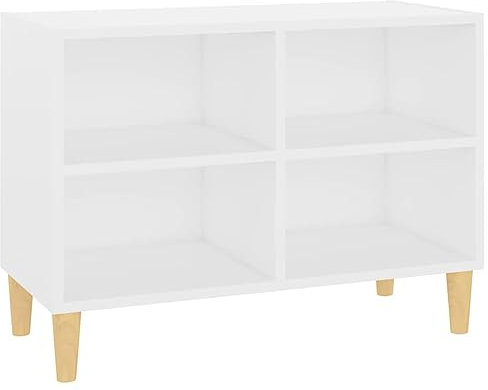 vidaXL Meuble TV avec Pieds en Bois Massif, Armoire de Télévision avec 4 Compartiments, Meuble Télé avec Rangement Salon, Scandinave, Blanc
