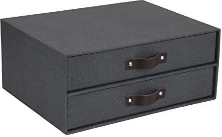 Bigso Box of Sweden Mini Schreibtisch-Organizer für Dokumente und Büromaterial – Schreibtisch-Organizer mit 2 Schubladen – Aufbewahrungsbox mit Schubladen aus Holzfaser und Papier – Schwarz