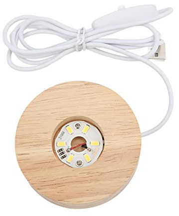 Hapivida LED Display Sockel 8cm Holz Leuchtsockel, Beleuchteter Kristallkugel Display Ständer mit USB Kable für Kristallglas, Harzkunst, 3D Glaskugel, Acryl Schmuck(Warmes Licht)