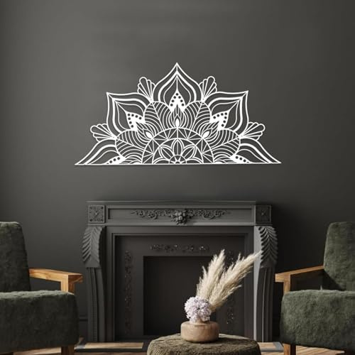 ESTART Große Metall-Mandala-Wanddekoration | Einzigartige Lotusblumen-Wandkunst für Zuhause Schlafzimmer Büro drinnen und draußen (Weiß)